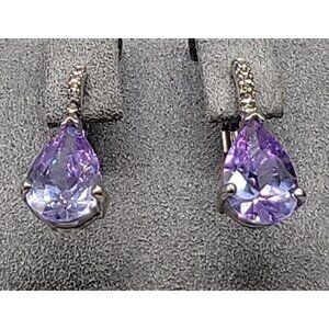 Purple & Clear Cubic Zirconia Dangling Earrings For Pierced Ears Mixed M…
